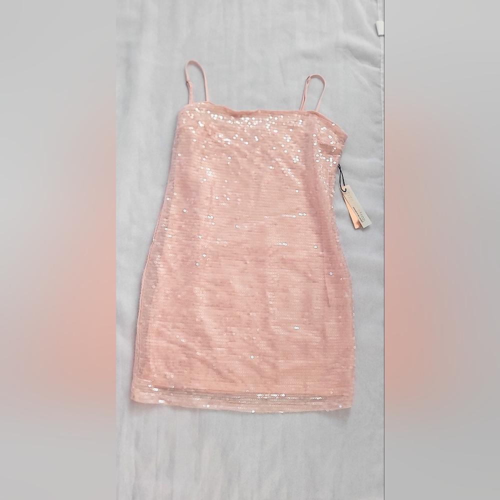 NWT!Chic June & Hudson Summer Sequin Square Neck Pink Luxe Women's Mini Dress XL